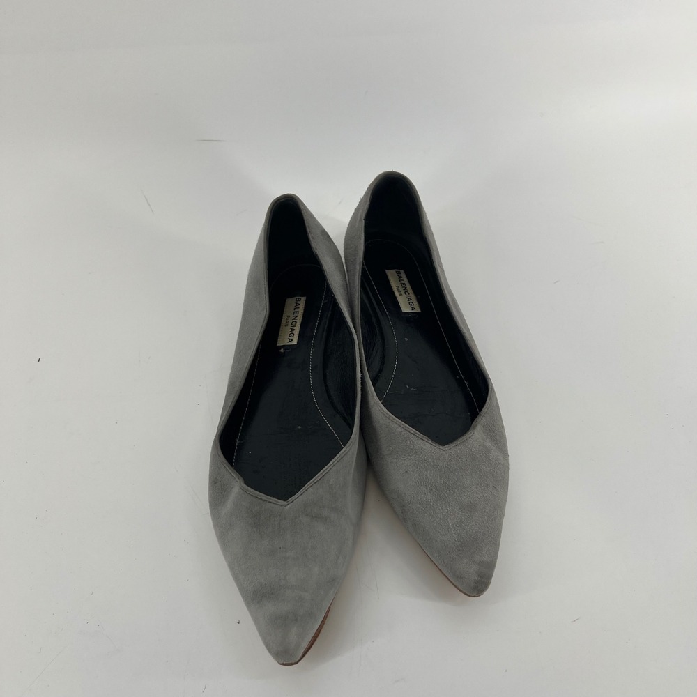 Balenciaga Paris Grey Suede Pointed Toe V-Neck Flats Shoes Size 38 Made in Italy - Picture 2 of 10